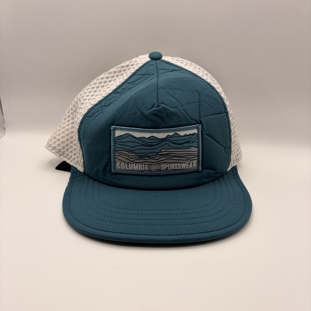 Columbia Sportswear Mesh Trucker Hat Teal White Mountain Patch Strapback OS